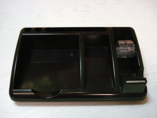 Black Plastic Desk Organizer Tape Dispenser Post It Note Holder Pens Paperclips