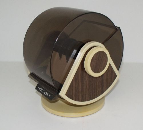 Vtg retro 80s rolodex sw-24c wood grain rotating round swivel file index cards for sale