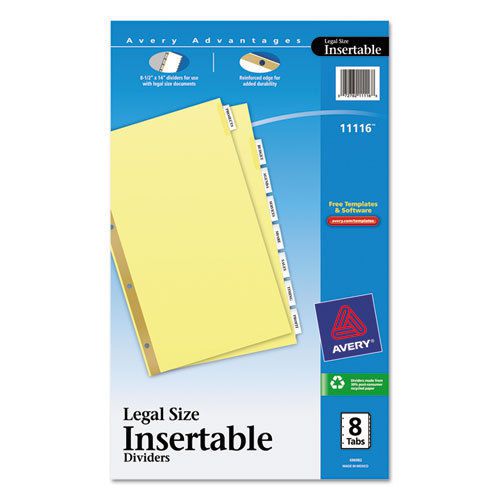 WorkSaver Insertable Tab Index Dividers, 8-Tab, Legal, Clear, 8/Set