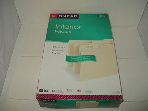 New smead interior folder  legal  1/3 cut tab  manila  100 per box (15230) for sale