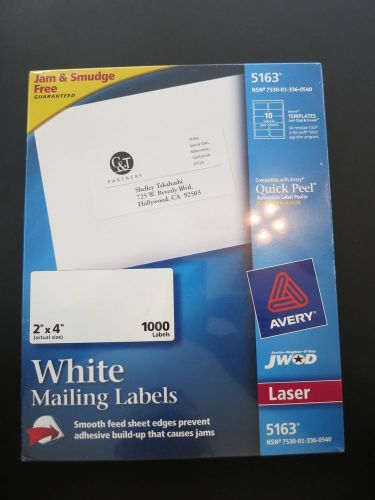 New Avery White Mailing Labels 5163 1000 Labels 2&#034;x4&#034; Quick Peel