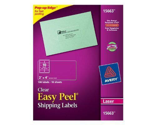 Avery dennison 15663 easy peel mailing labels for laser printers, 2 x 4, clear, for sale