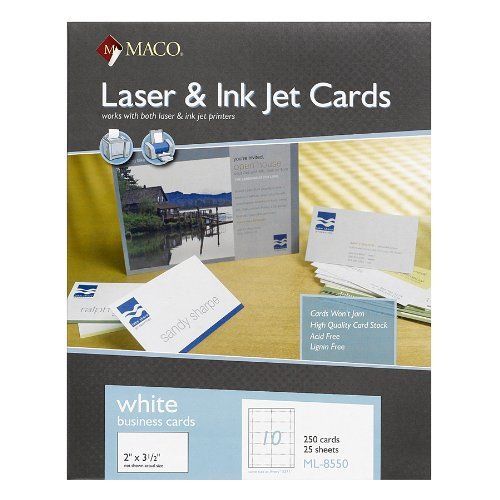 Maco Business Card - For Inkjet Print - 3.50&#034; X 2&#034; - 250 / Box - White (ML8550)