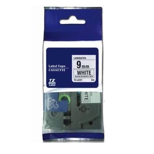 10x Compatible Brother TZ-221 Laminated Black on White Tape 9mm 8m TZE-221