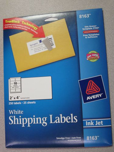 Avery Ink Jet White Shipping Labels, New #8163, 250 labels, 25 sheets 2x4