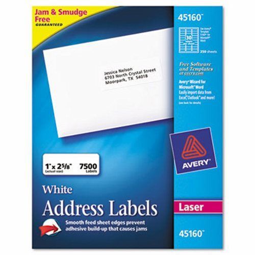 Avery Address Labels, 1 x 2-5/8, White, 7500/Box (AVE45160)