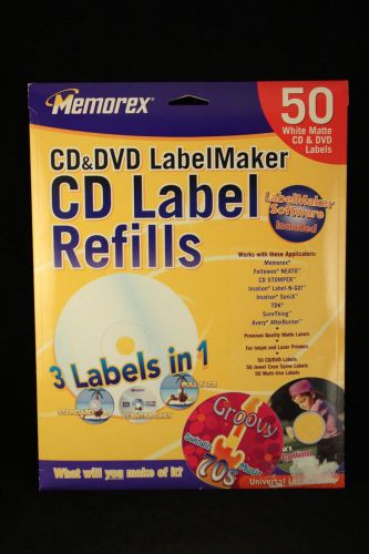 NEW in Pack Memorex 3202-0412 CD &amp; DVD LabelMaker 3 in 1 White Matte Refills x50