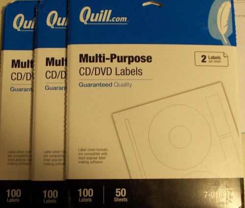 CD/DVD Labels, Multi-Purpose, White, 8-1/2 x 11&#034;, 150 Sheets, 3 Boxes of 100