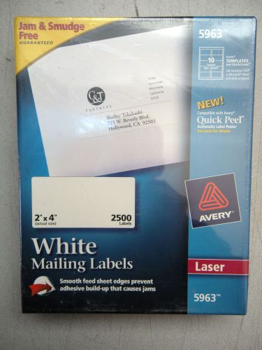 NEW Avery 5963 laser White labels, 2x4, 2500 labels, 10/sheet, Quick Peel, w/war