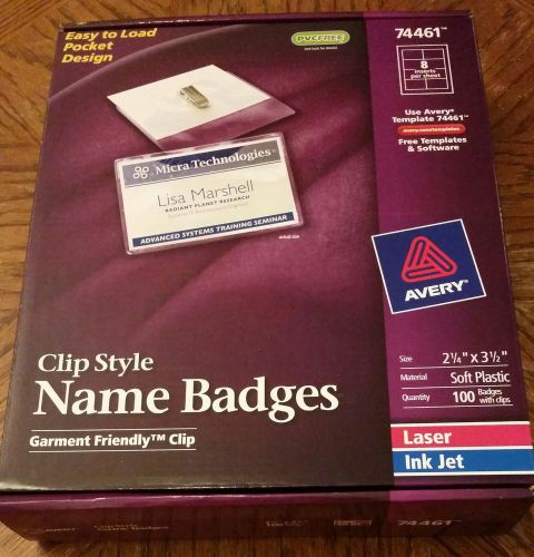 Avery Clip Style Name Badges, Top Loading, 2 1/4&#034; x 3 1/2&#034;, Box Of 100