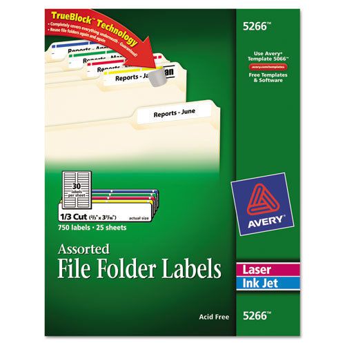 Permanent Adhesive Laser/Inkjet File Folder Labels, Assorted, 750/Pack