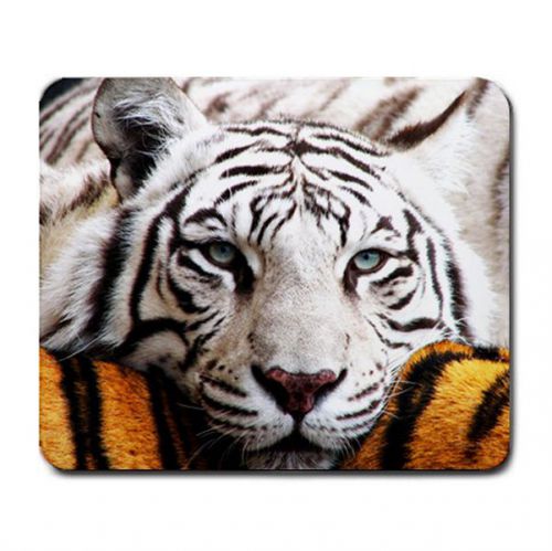 White Magical Tiger blue eyes vibrant pc mouse pad