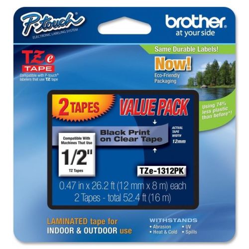 BROTHER INT L (SUPPLIES) TZE1312PK 2PK BLACK ON CLEAR