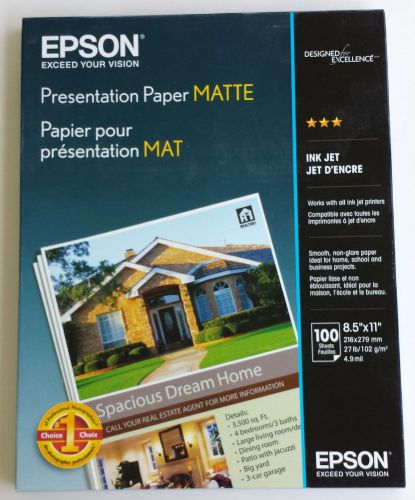 Epson Presentation Paper Matte 8.5&#034; X 11&#034; 100 Sheets Non-Glare 27 lb Ink Jet