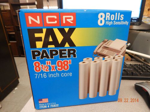 NCR FAX PAPER 8 ROLLS NEW IN BOX 8 1/2&#034;X98&#039; 7/16 INCH CORE