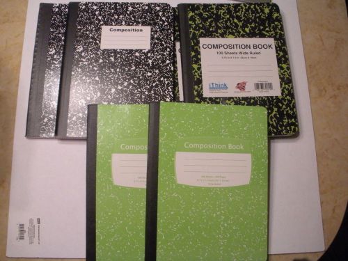 COMPOSITION BOOKS-6 TOTAL , GREEN,BLACK,CAMO. BRAND NEW - 100 SHEETS