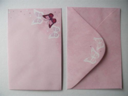 Coloured Envelopes C6 Pink &amp; Purple Butterflies, 10 for Writing Note Pad Invites