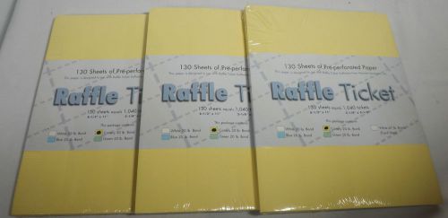 (3) Packs of Yellow Perforated Raffle Ticket Paper - 130 Sheets 1040 Tickets