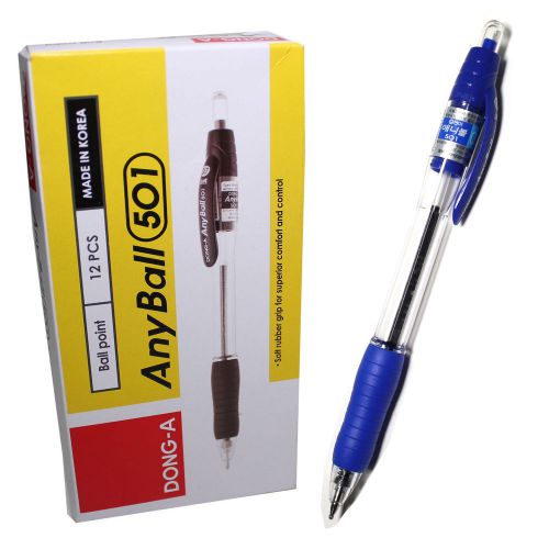 x12 Dong-A Soft Rubber Grip  Anyball 501 Ballpoint pen 0.5mm - Blue (12 Pcs)