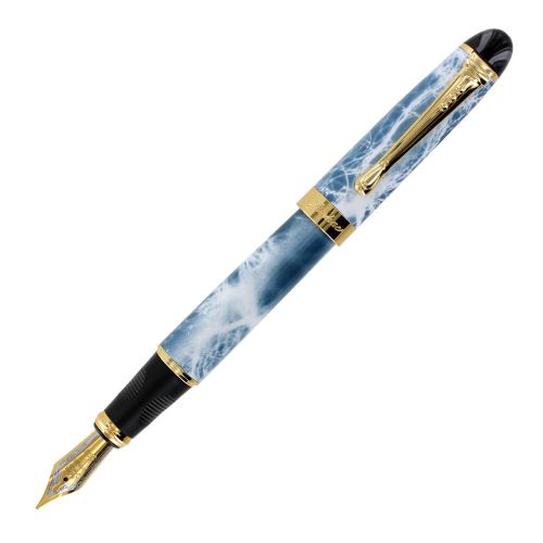 JinHao X450 Blue &amp; White Marble Gold Trim Fountain Pen, Medium Point