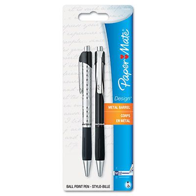 Ballpoint Retractable Design Pen, Black Ink, Medium, 2 per Pack