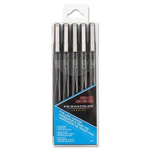 Prismacolor Premier Fine Line Markers, Black, 5/Set