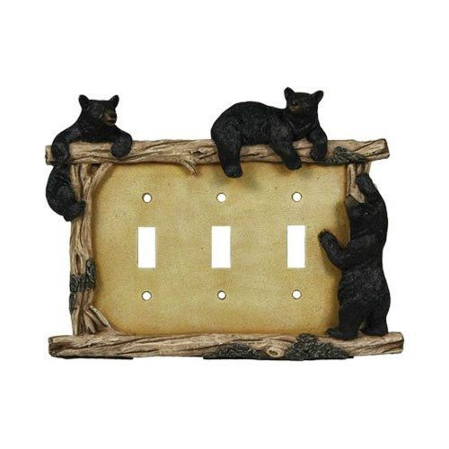 Bear triple switch electrical cover plate light animal fishing cabin bears play for sale