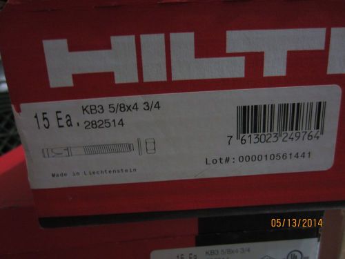 New Hilti  KB3 5/8 X 4 3/4 Bolt Expansion Anchor (one Box / 15 Pcs) 282514