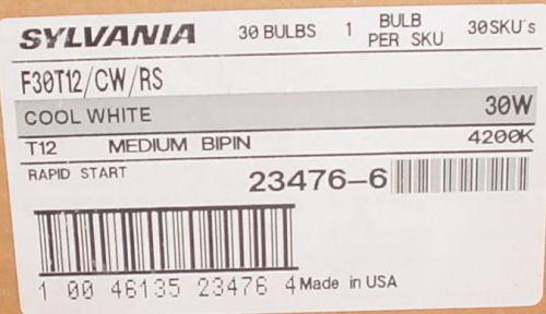 NEW CASE of 30 Sylvania F30T12/CW/RS Fluorescent Lamp Bulbs