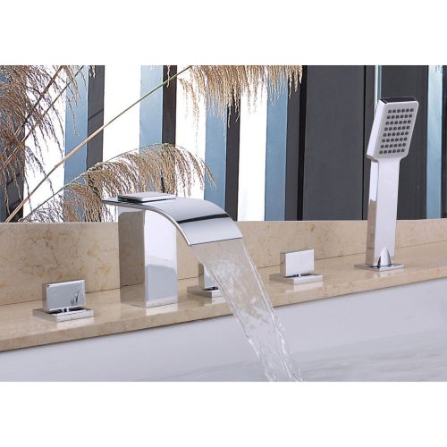 Modern 5 hole cascade waterfall roman tub filler faucet chrome tap free shipping for sale