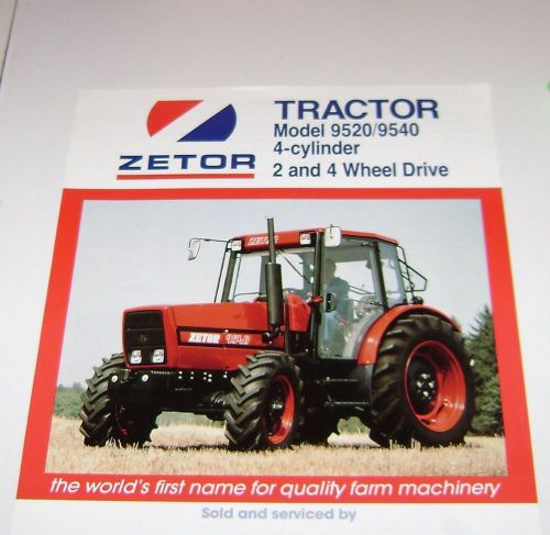 Zetor Tractor Model 9520 - 9540 4Cylinder 2&amp;4 Wheel Drive Spec Sheet