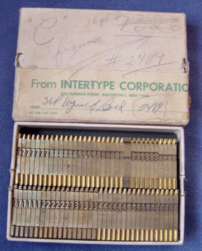 Intertype Corporation 36 Point Vogue &amp; Bold 0-9 Numbers, $ &amp; ? Signs Type Set