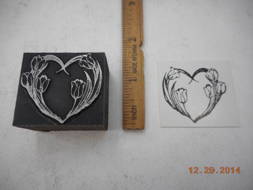 Letterpress Printing Printers Block, Heart formed by Tulip Flowers