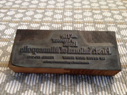 VINTAGE LETTERPRESS | ASK THE ANSWER BANK FIRST NATIONAL MINNEAPOLIS PRINT BLOCK
