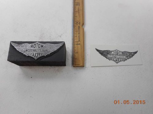 Letterpress Printing Printers Block, Harley Davidson Motorcycle Wings Emblem