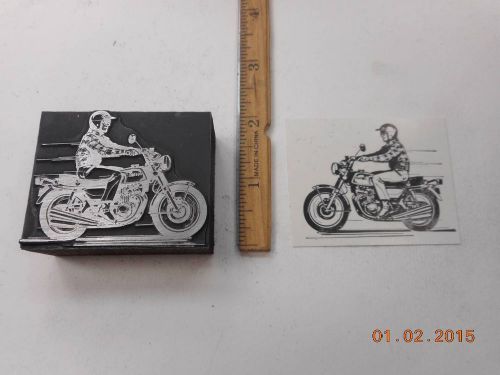Letterpress Printing Printers Block, Motorcycle Rider