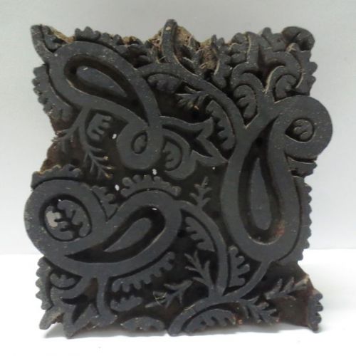 VINTAGE WOODEN HAND CARVED TEXTILE PRINT FABRIC BLOCK STAMP DEEP GROOVE PAISLEY
