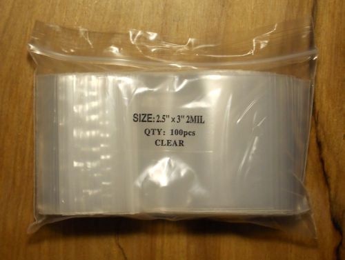 2.5&#034;x3&#034; (2 mil) Reclosable Clear Zip Lock Plastic Bags (3 Packs = 300 Bags)