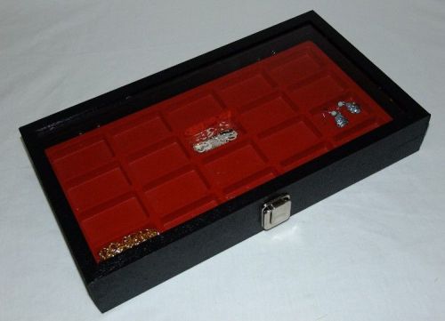 20 SLOT GLASS TOP DISPLAY CASE EARRINGS AND OTHER TYPES OF JEWELRY RED