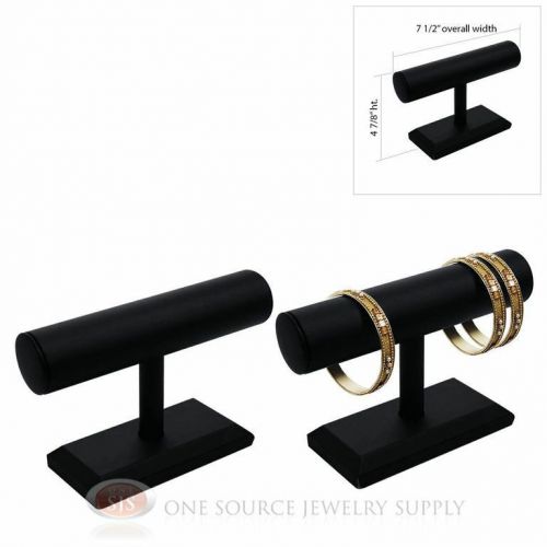 (2) 4 7/8&#034; black leather 1 tier t-bar round jewelry bracelet display for sale