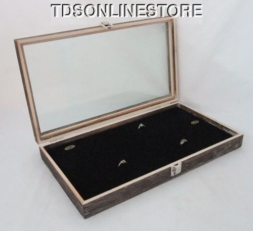 Rustic Antique Coffee Color 144 Ring Glass Top Display Case Blk Insert