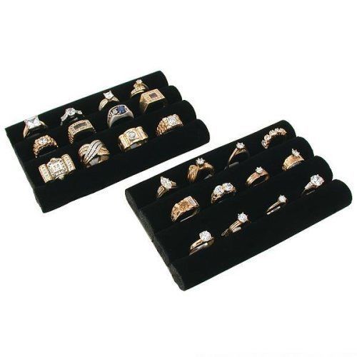 2 Black Velvet Ring Trays Jewelry Pad Showcase Displays 5.5&#034;