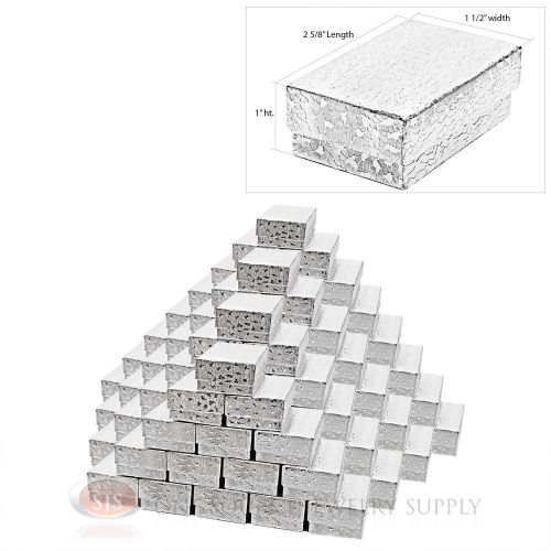 100 cotton filled jewelry gift boxes silver foil covered 2 5/8&#034; x 1 1/2&#034; x1&#034; for sale