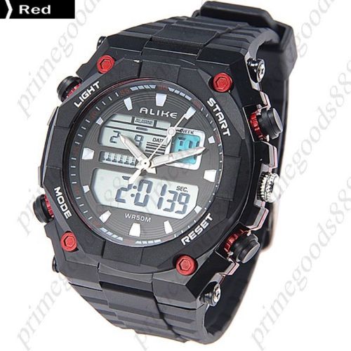Waterproof digital analog men&#039;s wrist quartz wristwatch free shipping red for sale