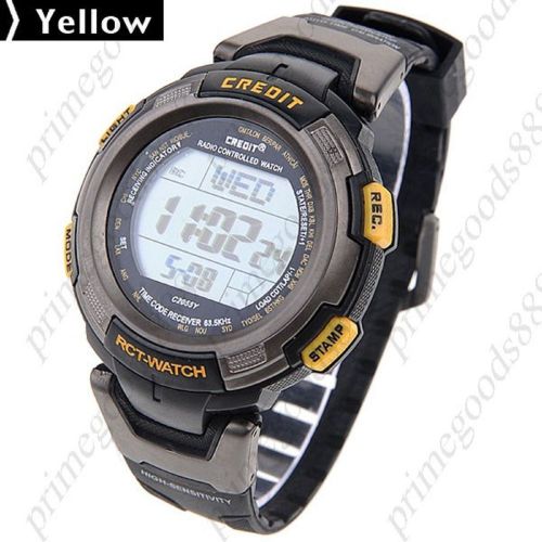 Unisex LED Digital Radio Controlled Wrist Watch in Yellow Free Shipping