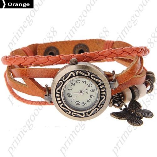 Synthetic Leather Butterfly Quartz Wrist Wristwatch Free Shipping Women&#039;s Orange
