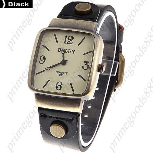 Square case pu leather unisex quartz wrist watch in black free shipping for sale