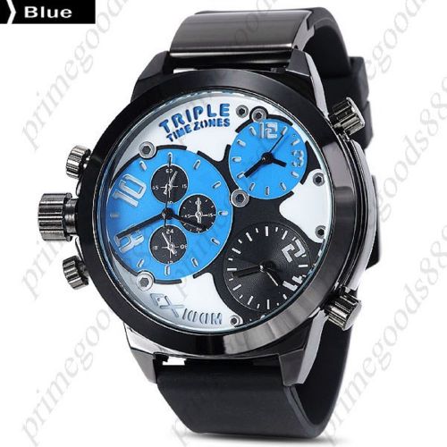 Hot Series PUNK 3 Time Zones Wristwatch Quartz Analog Men&#039;s Black Blue Face