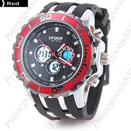 LCD Waterproof Analog Silica Gel Digital Quartz Men&#039;s Wrist Wristwatch in Red