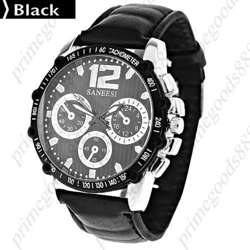 PU Leather Round Case Quartz Wrist Men&#039;s Free Shipping Wristwatch Black